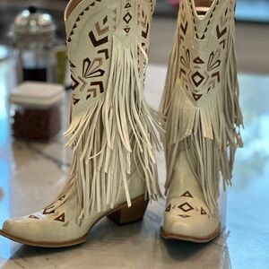 Fringe Western Boots - Cream